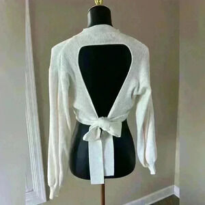 Mock Turtle Neck Open Back Bow Sweater